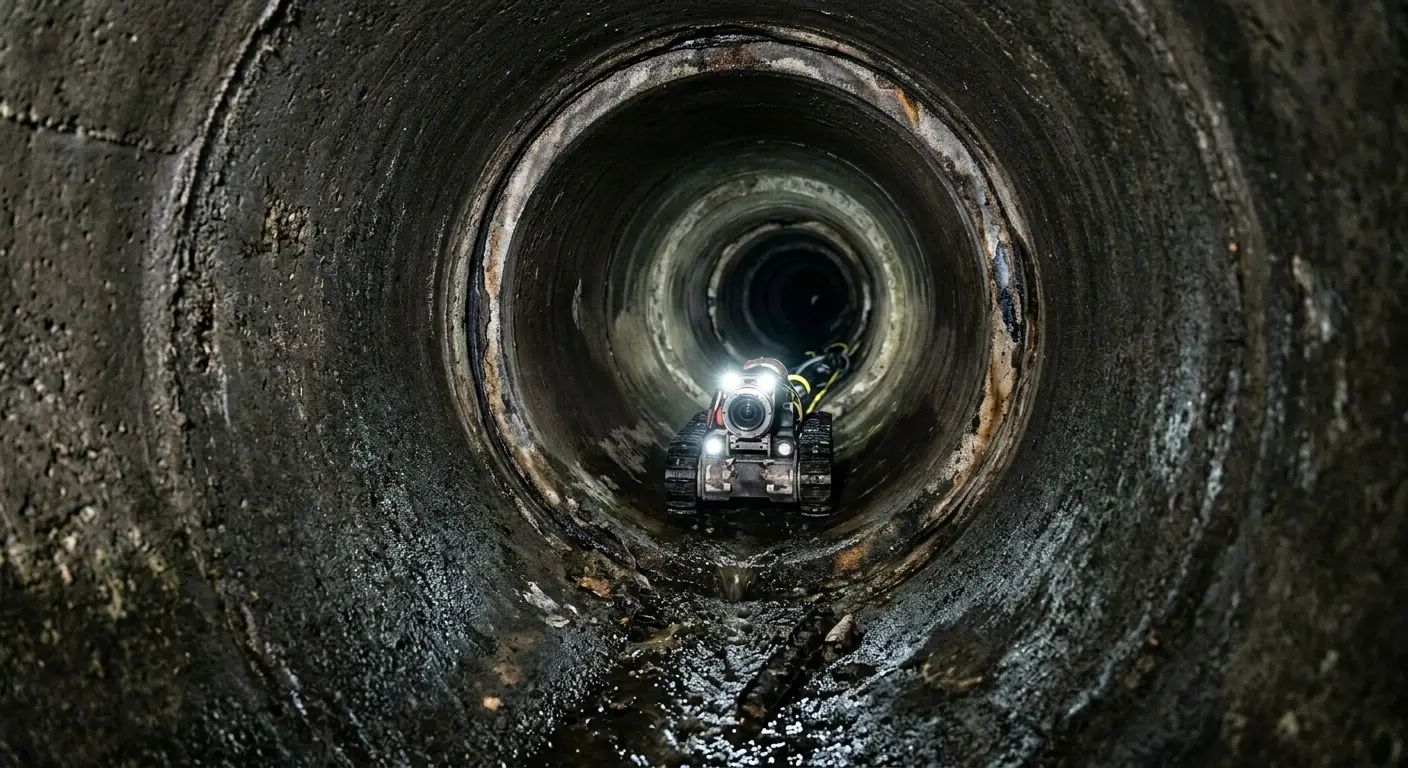 Robotic sewer camera inspecting pipe interior for Drain Snake Service in Woodstock