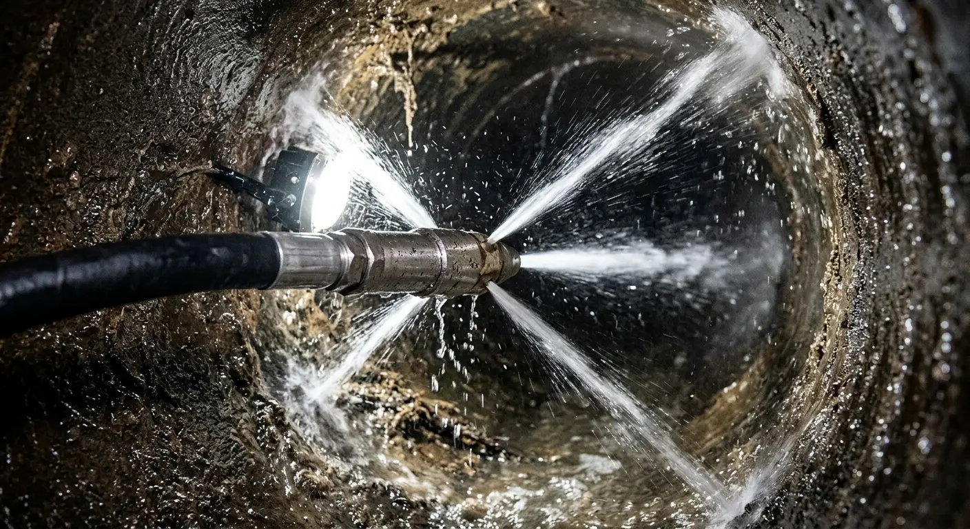 High-pressure hydro jetting nozzle cleaning sewer pipe for Storm Drain Cleaning in Woodstock